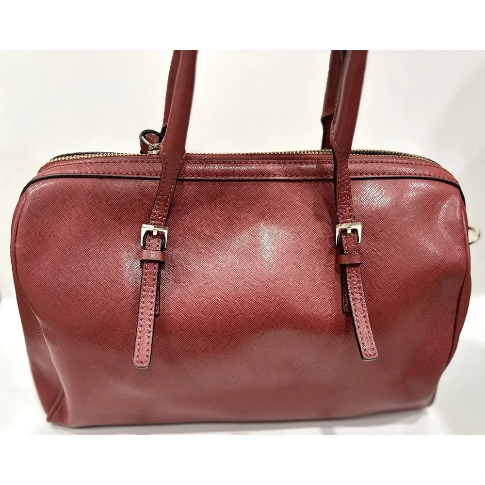 Coccinelle Red Saffiano Leather Satchel Tote Bag Gold Hardware Italy EUC
